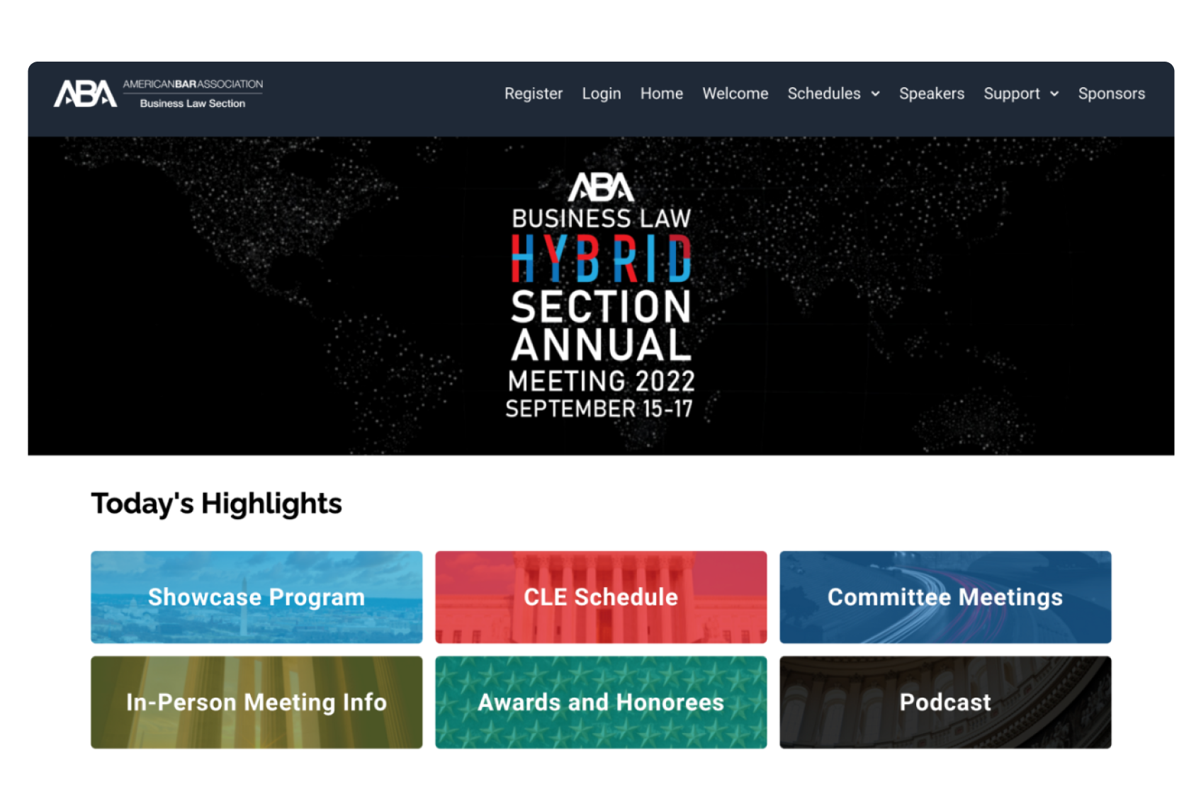 An example conference website from the American Bar Association created with OpenWater’s abstract software.