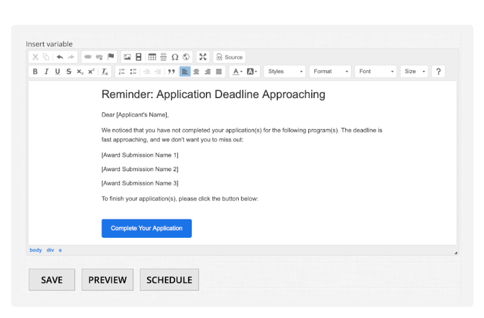 The Email Wizard tool in OpenWater’s grant management software.