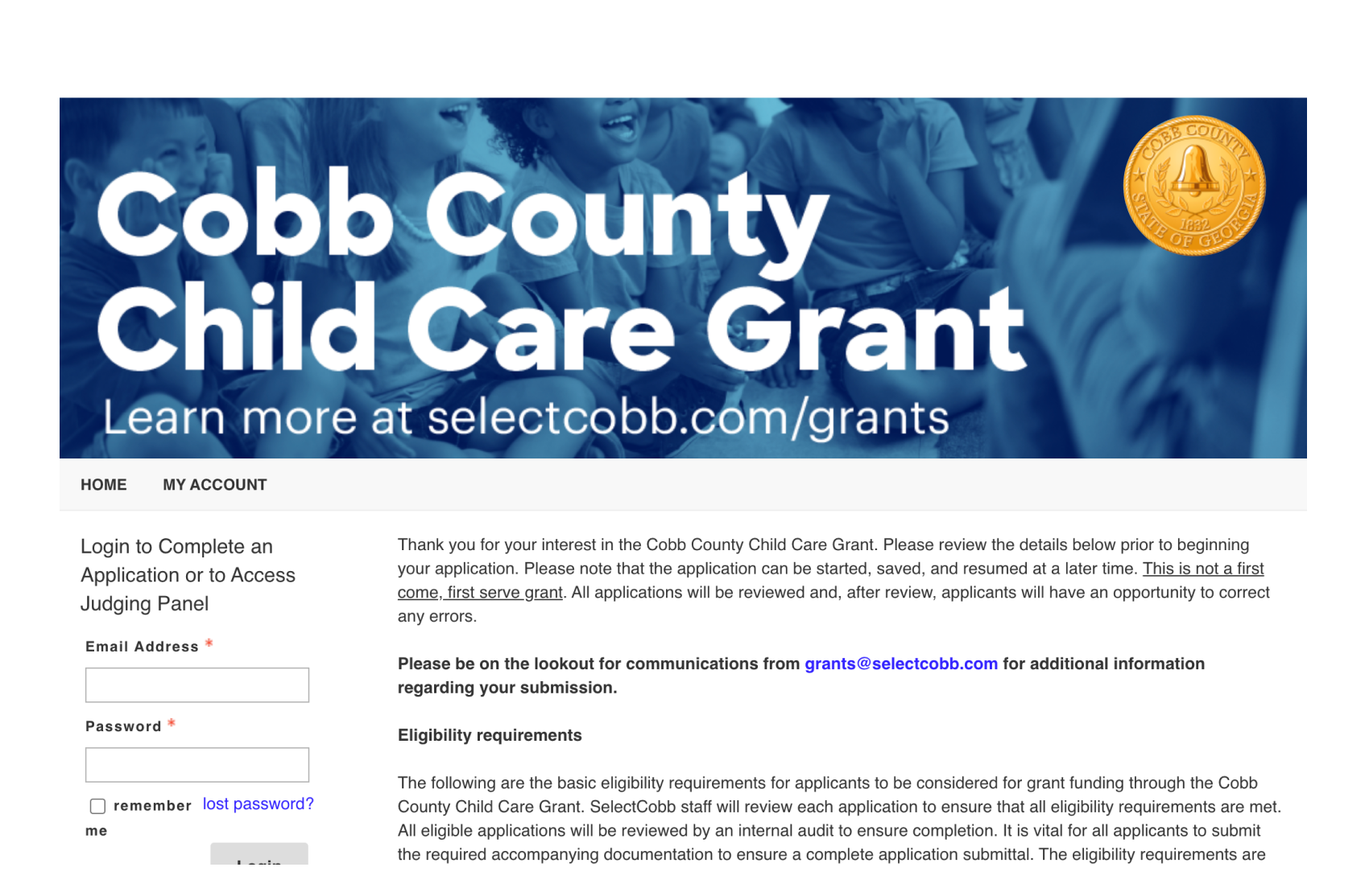 An example grant website from SelectCobb created with OpenWater’s grant management software.