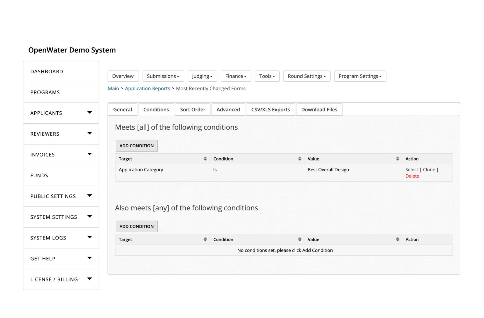 The reporting features of OpenWater’s awards management software.